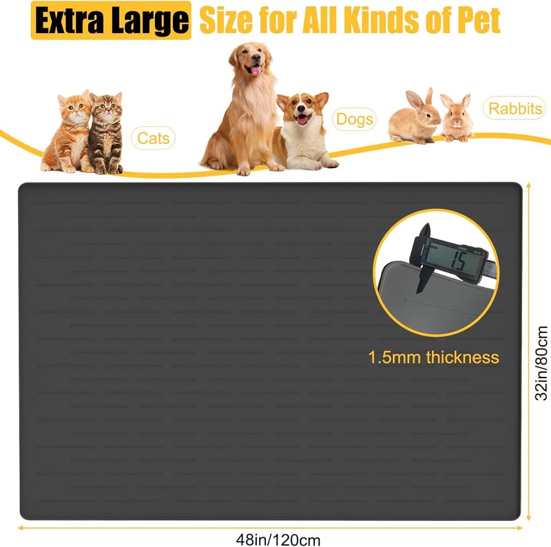 Gold Leaf 1.5MM Super Thick Dog Food Mat, 48"x32" Silicone Dog and Cat Mats for Food and Water Bowls, Waterproof Pet Feeding Mat for Contain Spills Protects Floors, Multiple Colors & Sizes for Pets, Black - Image 2